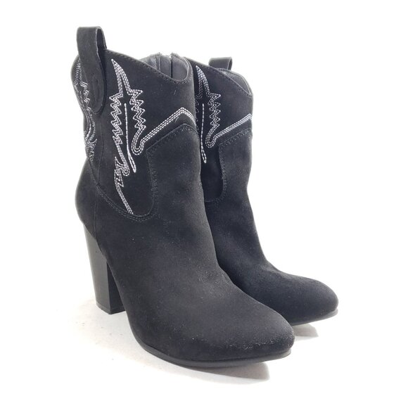 Code West Womens Size 9 Black Faux Suede Western Ankle Boots - Picture 1 of 9
